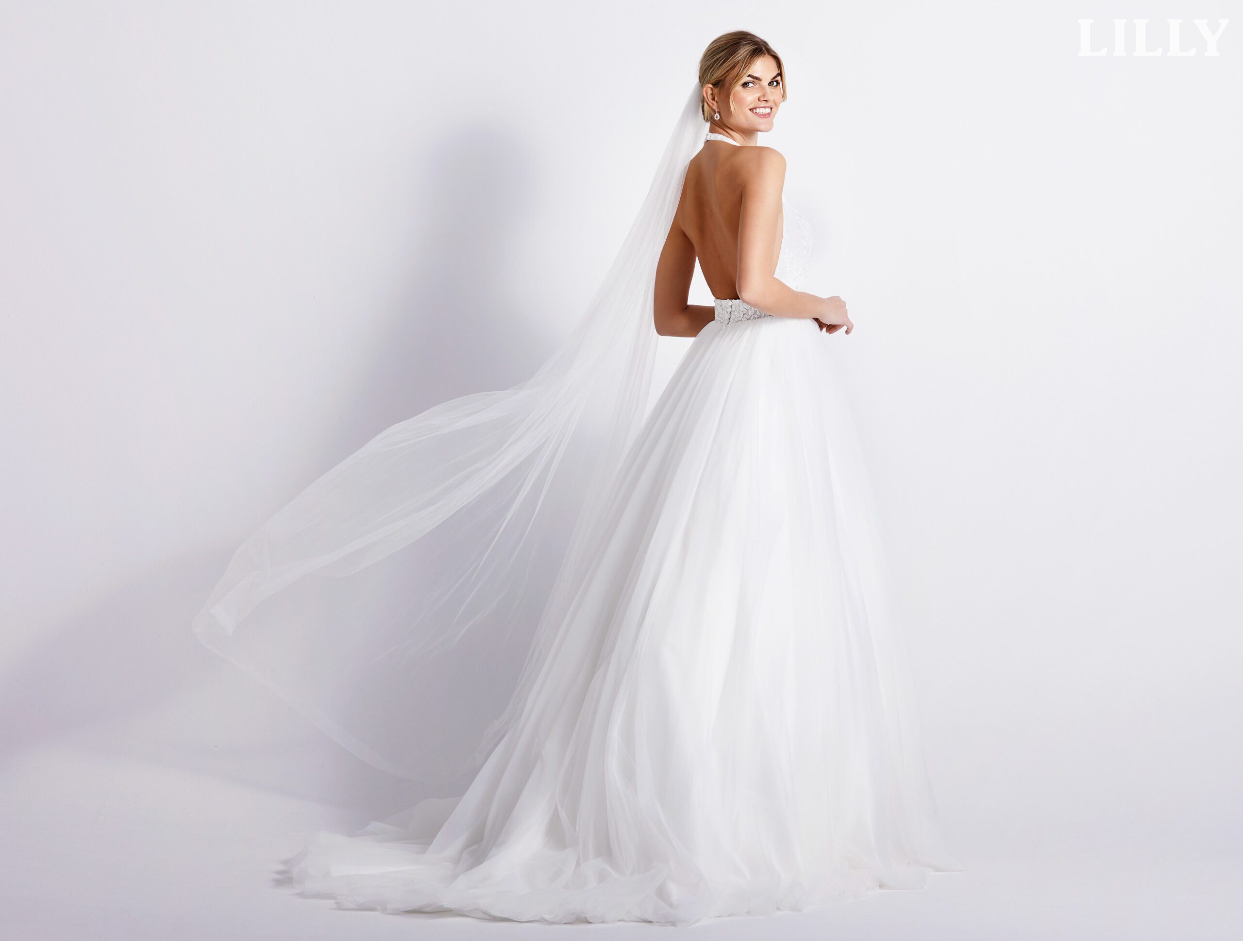 08-4233 collection lilly robe de mariée style romantiqye en tulle et dentelle dos nu