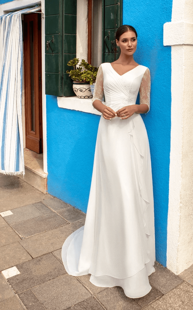 robe de mariée collection creatif paris en mousseline et dentelle