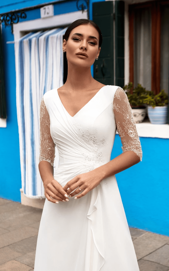 robe de mariée collection creatif paris en mousseline et dentelle