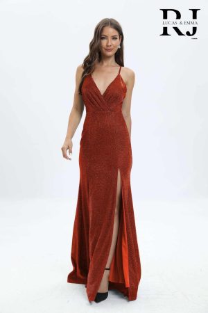 robe cocktail lamé fendue