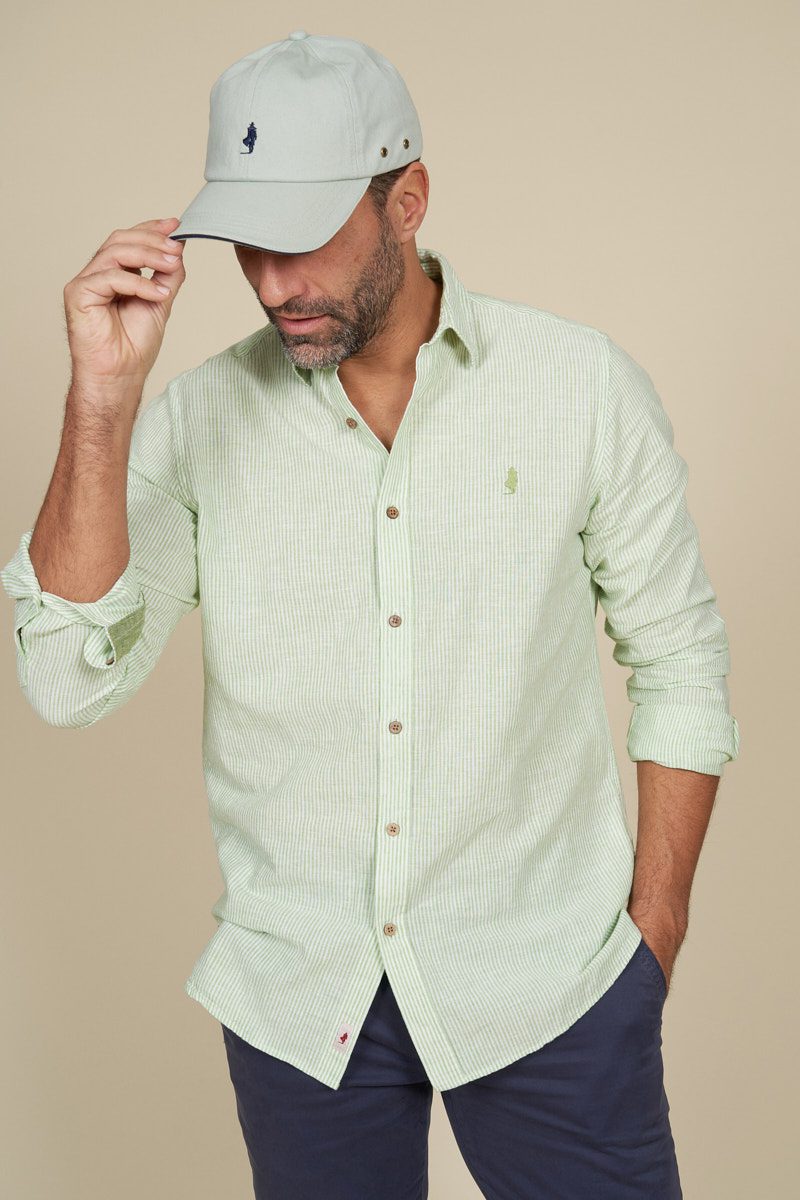 Chemise à rayures en coton lin MCS C044