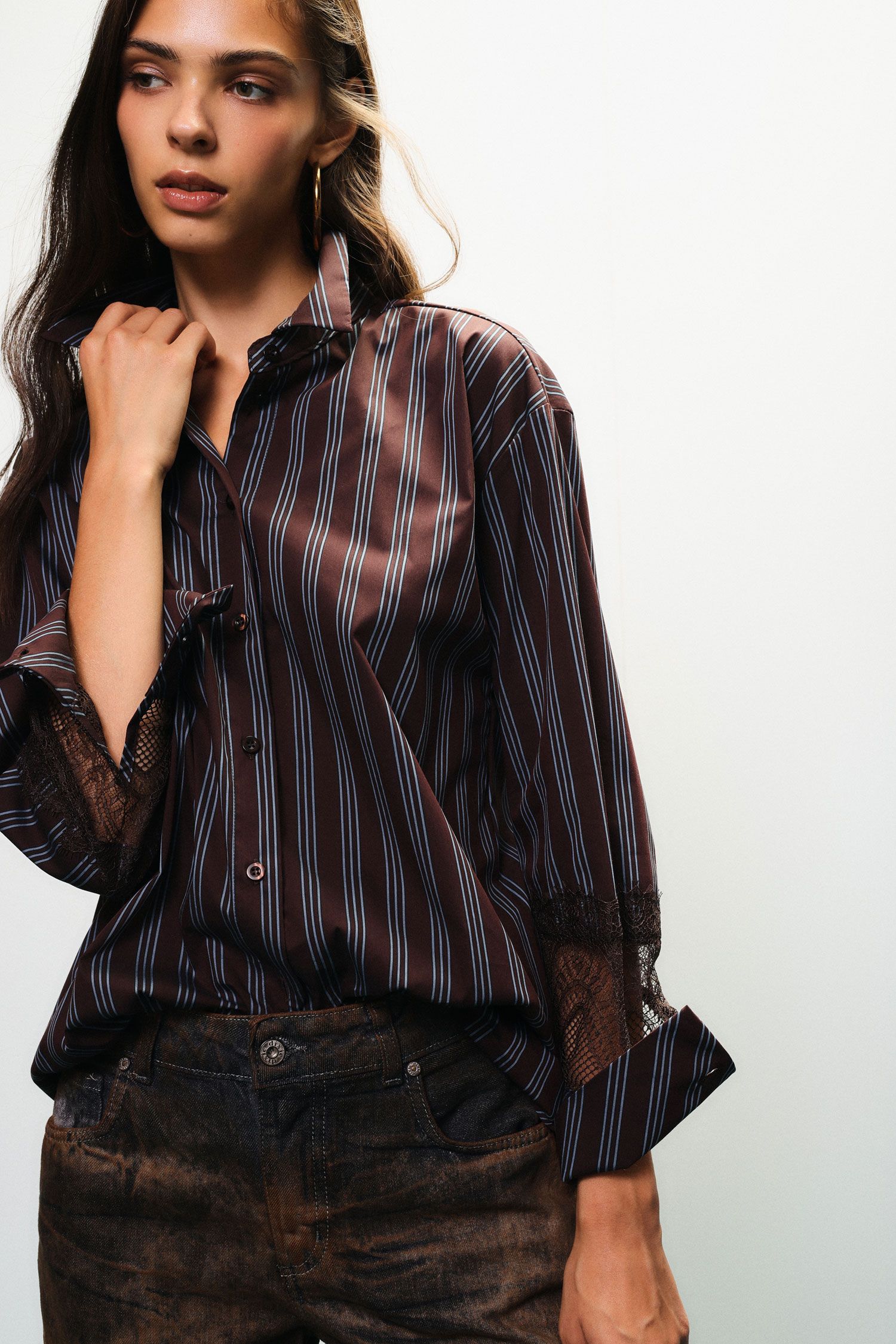 Chemise rayures/ dentelle Dixie C648