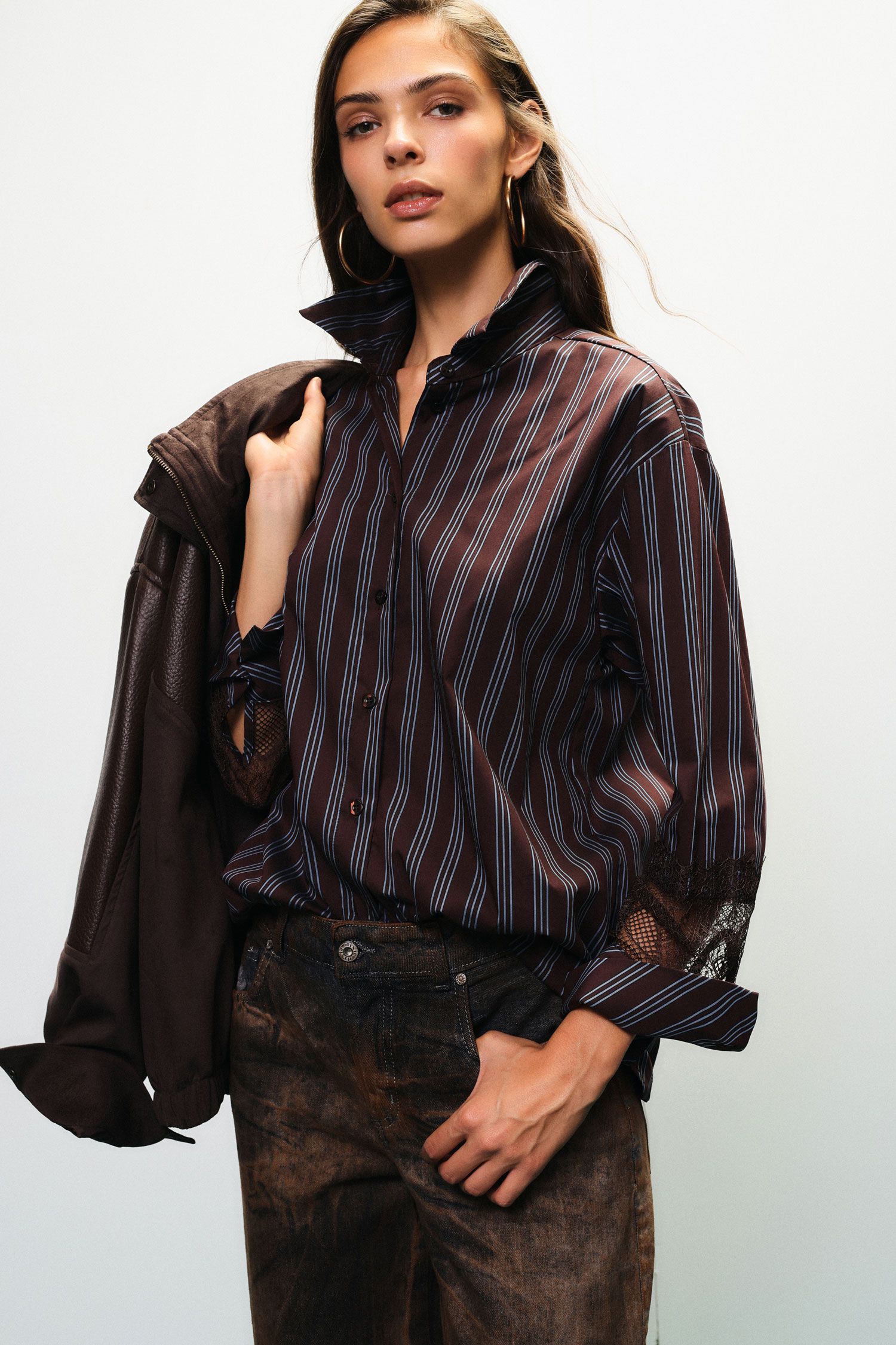 Chemise rayures/ dentelle Dixie C648